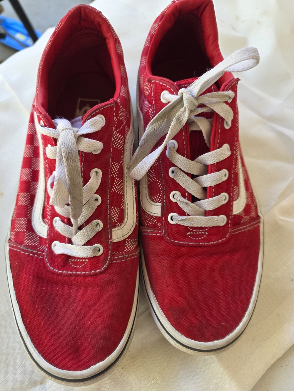 Vans Kids Red Canvas Low-Top Sneakers with White Stripe